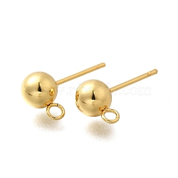 201 Stainless Steel Stud Earring Findings, with Loop and 304 Stainless Steel Pins, Round, Real 18K Gold Plated, 17x9x6mm, Hole: 1.8mm, Pin: 11x0.5mm(STAS-R156-01G-07)