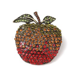 Teachers' Day Alloy Rhinestone Apple Brooches, Antique Bronze, Hyacinth, 41x35mm(JEWB-S023-04A)