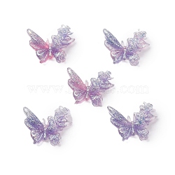 Butterfly with Flower Transparent Resin Cabochons, with Giltter Power, Old Rose, 9.5x11.5x4mm(FIND-L019-06B)