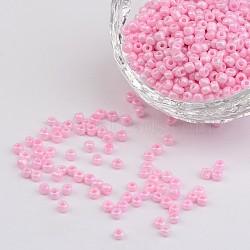 8/0 Opaque Colours Round Glass Seed Beads, Pink, 3mm, Hole:1mm, about 1101pcs/50g(X-SEED-A010-3mm-55)