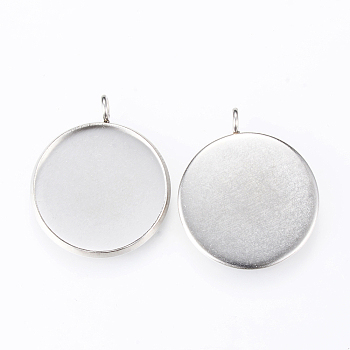 304 Stainless Steel Pendant Cabochon Settings, Plain Edge Bezel Cups, Flat Round, Stainless Steel Color, Tray: 12mm, 18x14x2mm, Hole: 2mm