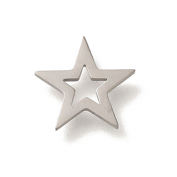 304 Stainless Steel Charms, Laser Cut, Stainless Steel Color, Star, 9.5x10x1mm, Hole: 4mm