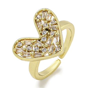 Heart Brass Micro Pave Cubic Zirconia Open Cuff Ring for Women, Cadmium Free & Lead Free, Long-Lasting Plated, Real 18K Gold Plated, Adjustable