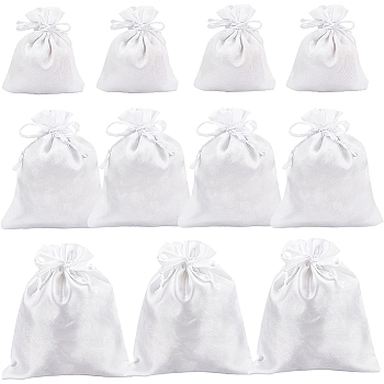 38Pcs 3 Styles Satin Storage Drawstring Bags, Rectangle, White, 9~20x7~16cm