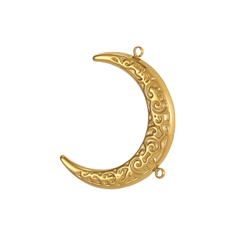 304 Stainless Steel Connector Charms, Moon Links, Ion Plating(IP), Real 14K Gold Plated, 32x26mm