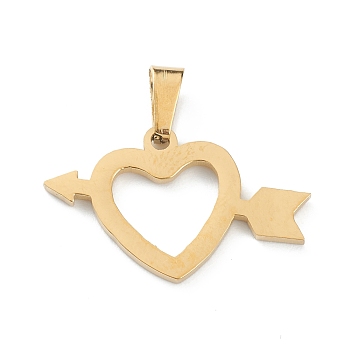 Ion Plating(IP) 304 Stainless Steel Pendants, Heart with Arrows, Golden, 14x23x1.5mm, Hole: 5x3mm