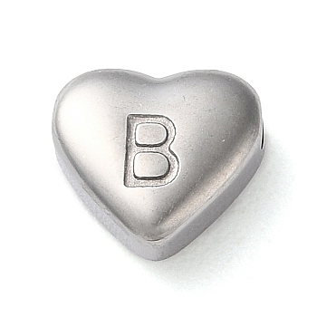 201 Stainless Steel Beads, Stainless Steel Color, Heart, Letter B, 7x8x3.5mm, Hole: 1.5mm