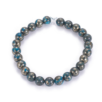 Natural Pyrite Beads Strands, Dyed, Round, Dodger Blue, 8mm, Hole: 1mm, about 25pcs/strand, 8 inch