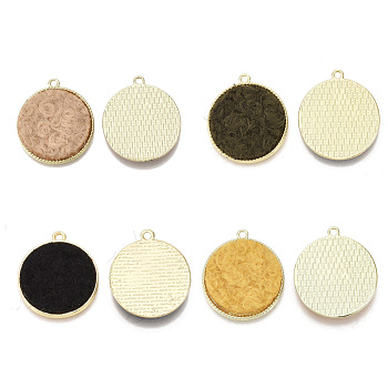 Alloy Pendants, with Cashmere Cloth, Flat Round, Light Gold, Mixed Color, 32x28x2.5mm, Hole: 2mm