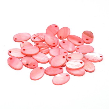 Dyed Freshwater Shell Flat Oval Charms, Pink, 15x10x2mm, Hole: 1.5mm