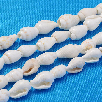 Natural Trumpet Shell Beads Strands, White, 6~13x4~8.5mm, Hole: 0.5~1mm, about 115~160pcs/strand, 37~50 inch
