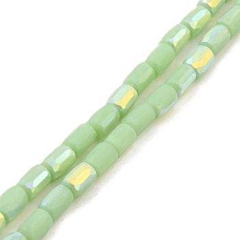Frosted Imitation Jade Glass Beads Strands, AB Color Plated, Faceted, Column, Light Green, 6.5x4mm, Hole: 1mm, about 80pcs/strand, 20.39''(51.8cm)