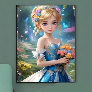 Flower Girl DIY Diamond Painting Kits, Including Acrylic Rhinestones Bag, Diamond Sticky Pen, Tray Plate and Glue Clay, Dark Turquoise, 400x300x0.3mm