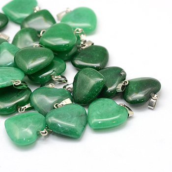 Heart Natural Malaysia Jade Pendants, with Platinum Tone Brass Findings, 20~22x20~21x5~8mm, Hole: 2x7mm