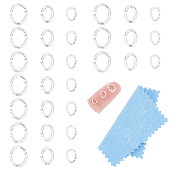 3 Styles 925 Sterling Silver Open Jump Rings, Saw Cut Oval, 1Pc Suede Fabric Square Silver Polishing Cloth, Silver, 5~78.5x3.5~78.5x0.2~1mm, Inner Diameter: 2.5~4.5x3.7~5.5mm