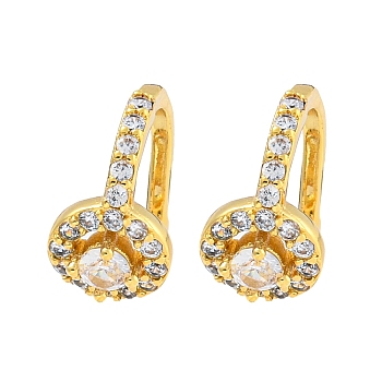 Rack Plating Brass Micro Pave Clear Cubic Zirconia Dangle Earring, Cadmium Free & Lead Free, Long-Lasting Plated, Clip-on Earrings, Flat Round, Real 18K Gold Plated, 14x7mm