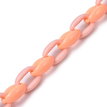 Handmade Opaque Acrylic Cable Chains, for Handbag Chains Making, Two Tone, Light Salmon, 16x11x6.5mm, 39.37 inch(1m)/strand