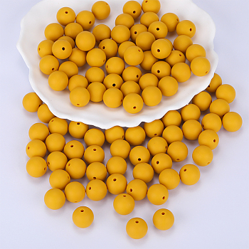 Round Silicone Focal Beads, Chewing Beads For Teethers, DIY Nursing Necklaces Making, Yellow, 15mm, Hole: 2mm