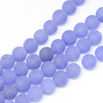 Natural White Jade Bead Strands, Dyed, Frosted, Round, Medium Slate Blue, 8~9mm, Hole: 1mm, about 46~48pcs/strand, 14.9 inch
