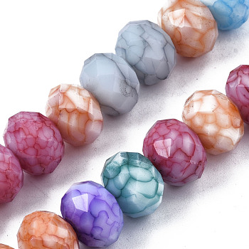 Opaque Baking Painted Glass Beads Strands, Imitation Stones, Faceted, Rondelle, Colorful, 13~14x10mm, Hole: 1mm, about 33pcs/strand, 13.19 inch~13.78 inch(33.5~35cm)