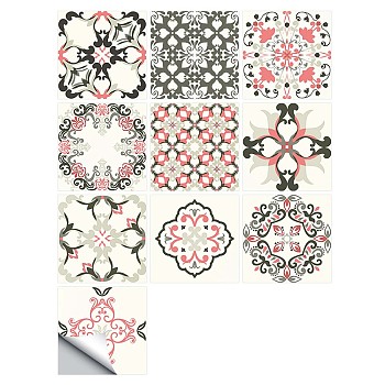 CREATCABIN PVC Plastic Self-Adhesive Wall Stickers, Square, Flower Pattern, 150x150mm, 10pcs/set
