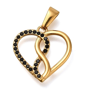 Ion Plating(IP) 304 Stainless Steel Pendants with Rhinestone, Heart with Infinity, Jet, 17x16.5x2.5mm, Hole: 5x2mm