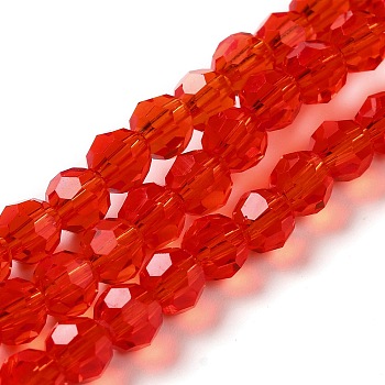 Transparent Glass Beads, Faceted(32 Facets), Round, Red, 6mm, Hole: 1mm, about 98pcs/strand, 20.47 inch(52cm)