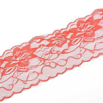 Nonelastic Lace Ribbon Trim, for Sewing, Gift Package Wrapping, Floral Designing, Red, 3 inch(75mm)