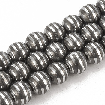 Electroplate Non-magnetic Synthetic Hematite Beads Strands, Round, Platinum Plated, 9.5~10x10~11mm, Hole: 1.5mm, about 40pcs/strand, 15.7 inch