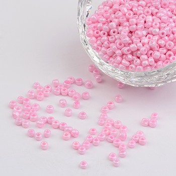 8/0 Opaque Colours Round Glass Seed Beads, Pink, 3mm, Hole:1mm, about 1101pcs/50g