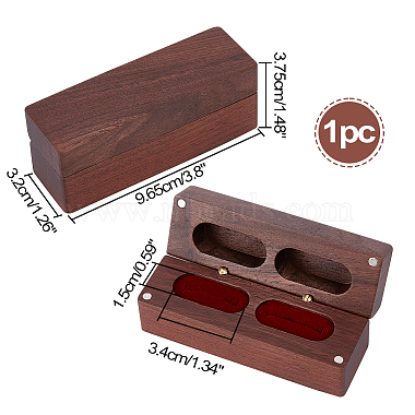 2-Slot Rectangle Black Peach Wood Couple Ring Box(OBOX-WH0017-01A)-2