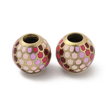 Pink Round Brass+Enamel European Beads