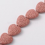 Synthetic Lava Rock Bead Strands, Heart, Dyed, Pink, 20x20x7mm, Hole: 1mm, about 20pcs/strand, 15.3 inch(G-N0114-19)