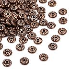 Tibetan Style Alloy Spacer Beads, Flat Round, Cadmium Free & Nickel Free & Lead Free, Red Copper, 6x6x2mm, Hole: 1mm(X-RLF10764Y-NF)