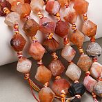 Natural Weathered Agate Beads Strands, Dyed & Heated, Bicone, Coral, 14~15x13.5~14.5x13~14mm, Hole: 1mm, about 20pcs/strand, 15.35''(39cm)(G-A321-G02-01)
