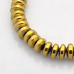 Electroplate Non-magnetic Synthetic Hematite Rondelle Beads Strands, Golden Plated, 6x3mm, Hole: 1mm, about 140pcs/strand, 15.7 inch(X-G-J216B-06)