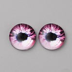 Glass Cabochons, Half Round/Dome with Eye Pattern, Medium Violet Red, 18x5.5mm(GLAA-WH0033-75E-09)