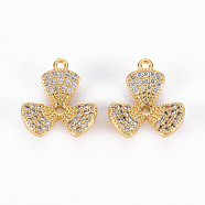 Brass Micro Pave Clear Cubic Zirconia Pendants, Flower, Real 18K Gold Plated, 16x14.5x4mm, Hole: 1.2mm(ZIRC-S068-030-NF)