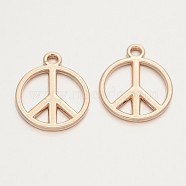 Cadmium Free & Nickel Free & Lead Free Alloy Peace Sign Pendants, Long-Lasting Plated, Light Gold, 17x14x1.5mm, Hole: 1.5mm(PALLOY-E391-29G-NR)