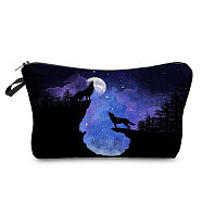 Polyester Wristlet Wallet, Change Purse for Women, with Bag Strap, Rectangle with Wolf Pattern, Moon, 22x13.5cm(WOLF-PW0001-28C)