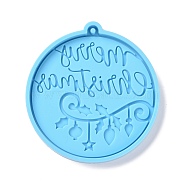 Christmas Ball with Word Pendant Silicone Molds, Resin Casting Molds, for UV Resin, Epoxy Resin Craft Making, Deep Sky Blue, 90x84x8mm, Hole: 3mm(DIY-K051-22)