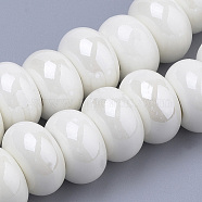 Handmade Porcelain Beads, Pearlized, Rondelle, Creamy White, 15~16x9~10mm, Hole: 5~6mm(X-PORC-Q219-15x9-F26)