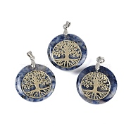 Natural Blue Spot Jasper Flat Round Pendants, Tree of Life Charms with Rack Plating Platinum Tone Brass Snap on Bails, Cadmium Free & Lead Free, 30.5~32x25~25.5x6.5~7.5mm, Hole: 4.5x3.5mm(G-Q188-01P-12)