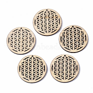 Undyed Natural Wooden Pendant, Spiritual Charms, Laser Cut Shapes, Flower of Life/Sacred Geometry, Antique White, 32x2.5mm, Hole: 1.2mm(WOOD-T028-17)