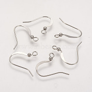 Brass French Earring Hooks, Flat Earring Hooks, Ear Wire, Nickel Free, with Beads and Horizontal Loop, Platinum, 15mm, Hole: 2mm, 21 Gauge, Pin: 0.7mm(KK-Q365-P-NF)