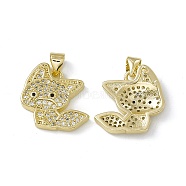 Rack Plating Brass Micro Pave Cubic Zirconia Pendants, Fox Charm, Cadmium Free & Lead Free, Long-Lasting Plated, Real 18K Gold Plated, Clear, 17x17.5x3.5mm, Hole: 3x5mm(ZIRC-F130-02G)