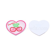 Printed Acrylic Cabochons, Rubberized Style, Heart with Cherry & Word Sweet, Hot Pink, 35x42x2mm(OACR-N135-82)