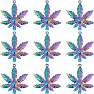 10Pcs Rack Plating 304 Stainless Steel Pendants, Cadmium Free & Nickel Free & Lead Free, Pot Leaf/Hemp Leaf Shape, Rainbow Color, 35.5x30x3.5mm, Hole: 1.8mm(STAS-UN0036-99)