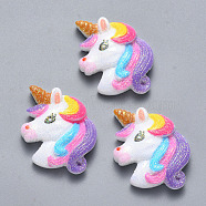 Resin Cabochons, with Glitter Powder, Unicorn, Colorful, 25.5x24x5mm(CRES-N022-36)