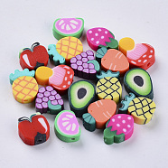 Handmade Polymer Clay Beads, Fruit, Mixed Color, 8~14x9~12x4~5mm, Hole: 1.4mm(X-CLAY-S093-21)